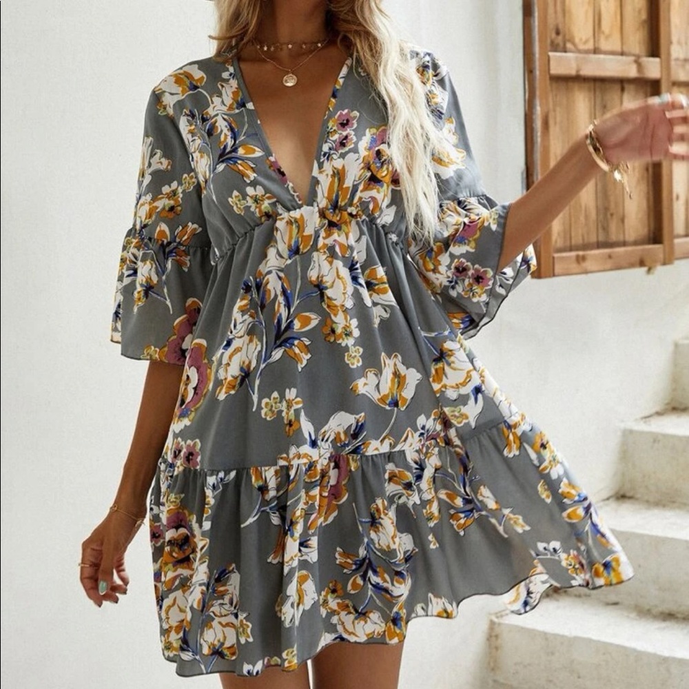 Floral print ruffle hem A-line dress - Picture 4 of 6